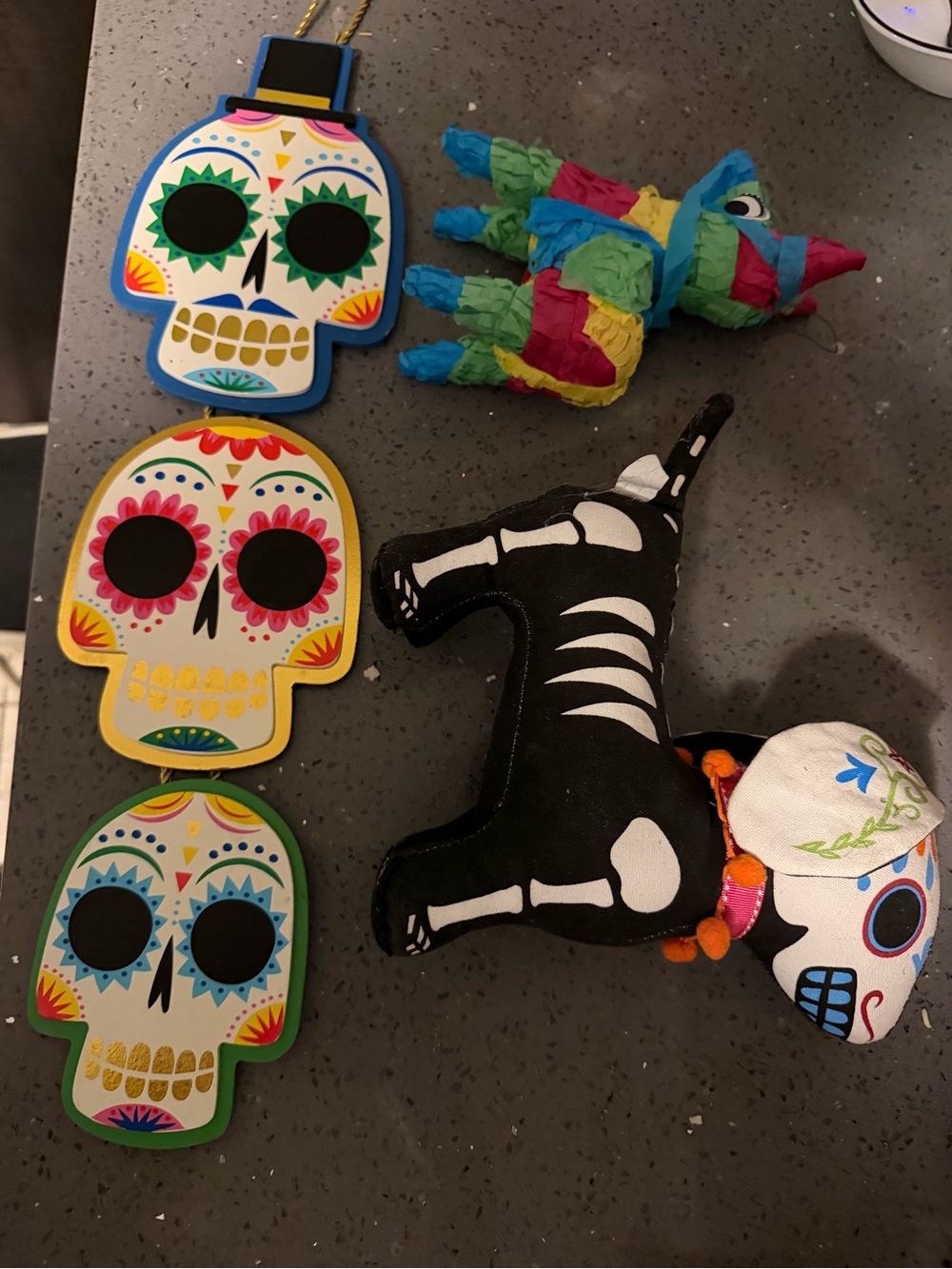 Day of the Dead Skull Wall Decor Hanging donkey piñata & Skeleton Dog Plush Lot